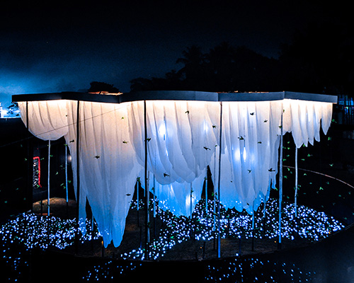 abin design studio creates pavilion of canopies for festival in india