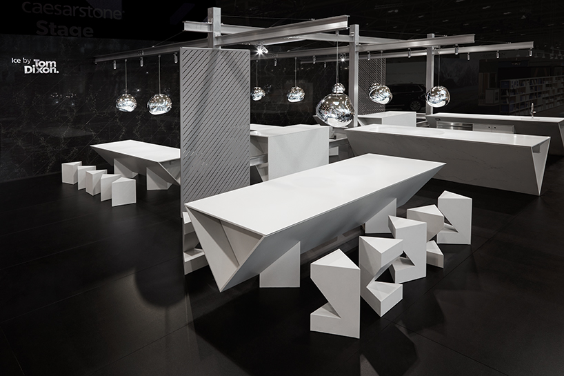 tom dixon sculpts ICE kitchen installation for caesarstone at IDS toronto