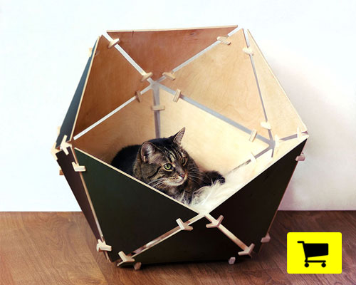 the catissa geobed provides a wooden geometric home for your pet