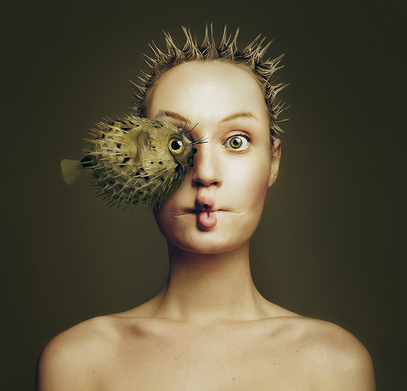 flora borsi combines human + animal features into a single self-portrait
