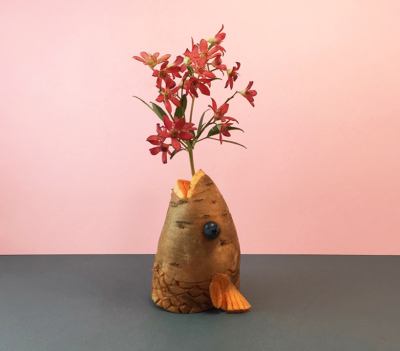 danling xiao forms edible arrangements with fruit and vegetable vases