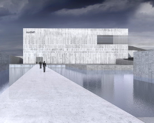 georges batzios proposes water emerging monoliths for museum competition in greece