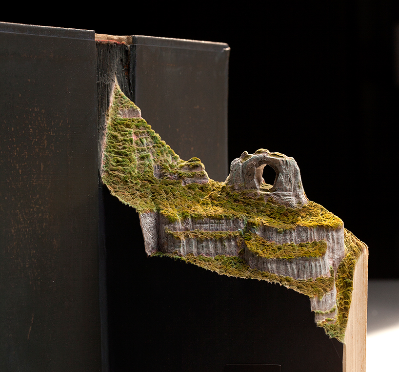 guy laramée carefully carves brazil's lush landscape into found books