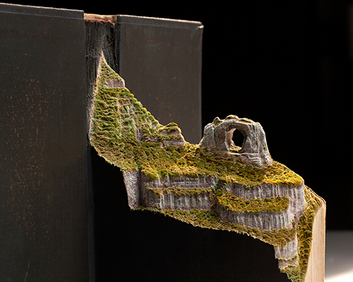 guy laramée carefully carves brazil's lush landscape into found books