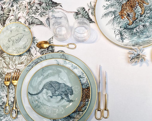 Hermés' carnets d' équateur porcelain collection depicts robert dallet's animal kingdom