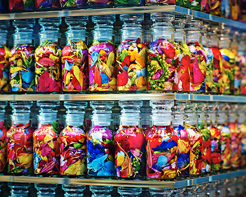 azuma makoto infills paris colette shop with 10,000 petal-filled jars