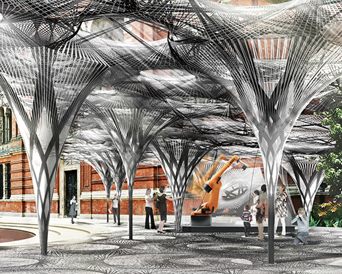 V&A commissions robot constructed carbon fiber pavilion by achim menges + jan knippers
