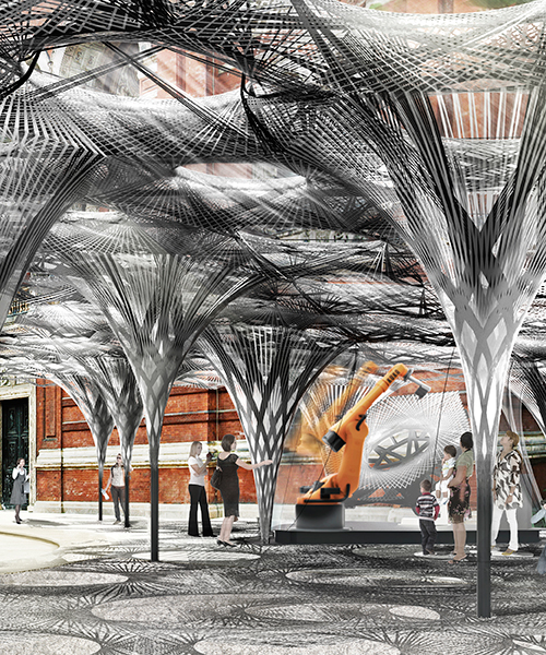 V&A commissions robot constructed carbon fiber pavilion by achim menges + jan knippers