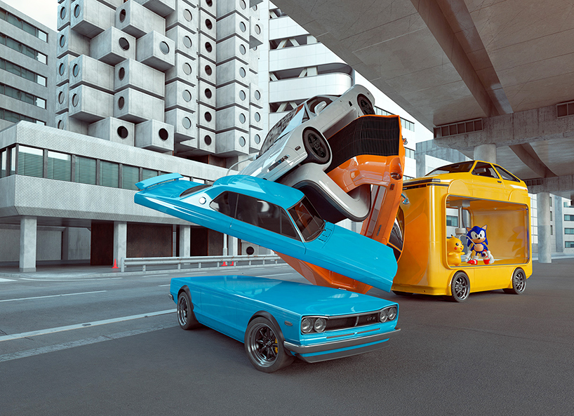 chris labrooy explores auto elasticity with twisted and tangled cars in tokyo