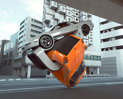 chris labrooy explores auto elasticity with twisted and tangled cars in tokyo