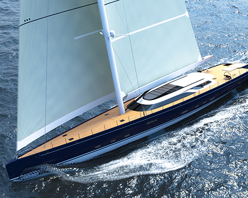 ferrari & franchi's blue sapphire conceals sail riggings for clean, low-profile approach