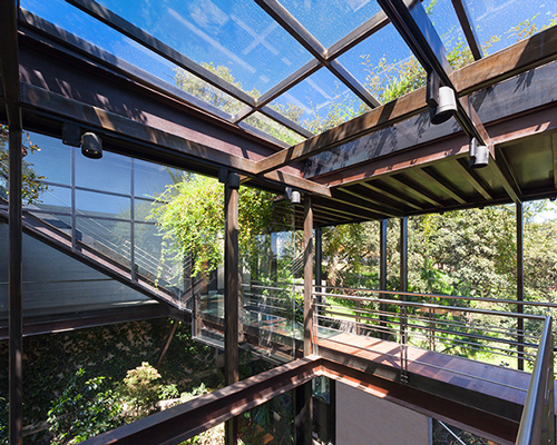 grupo arquitectura's house in the forest is connected with glass walkways