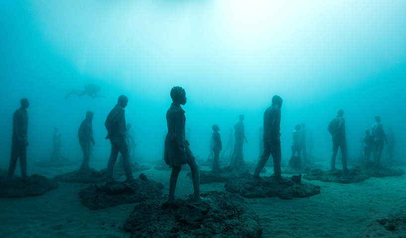 jason decaires taylor submerges underwater museum off the coast of lanzarote, spain