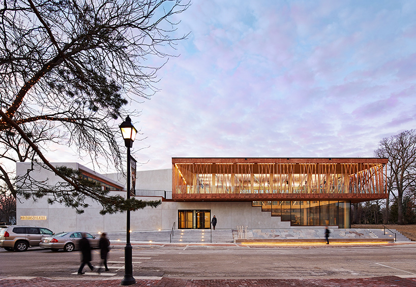 studio gang clads writers theatre near chicago with timber lattice