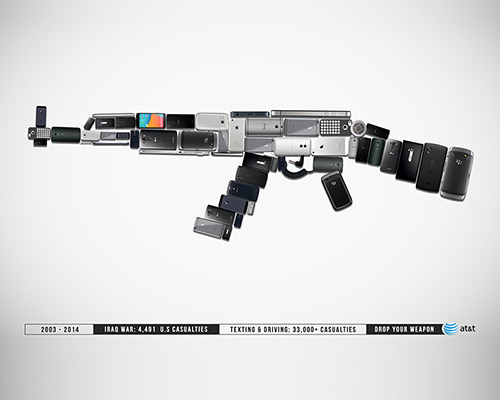 drop your weapon campaign visualizes dangers of texting and driving