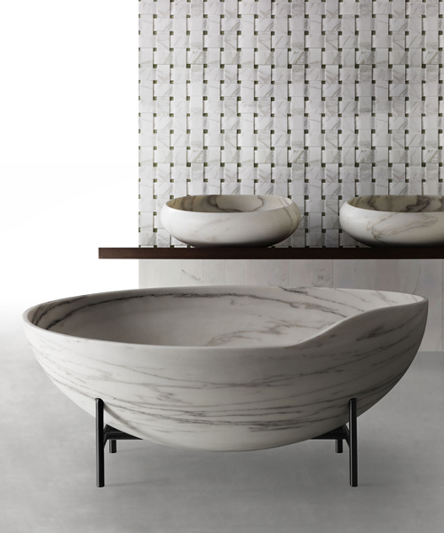 kreoo cuts kora bathtub from one single marble block
