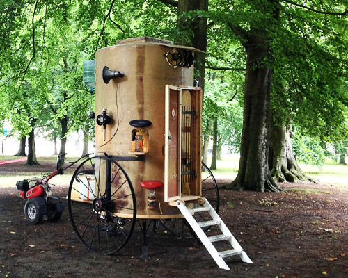 olaf mooij upcycles found materials into a mobile artist's studio