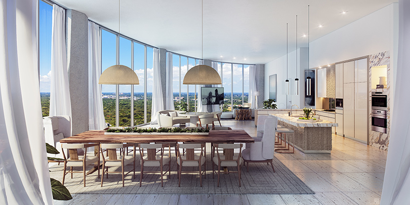 inside the meyer davis-designed interiors for OMA's one park grove in miami