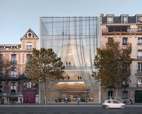 shigeru ban integrates concert venue and food hall in réinventer paris proposal