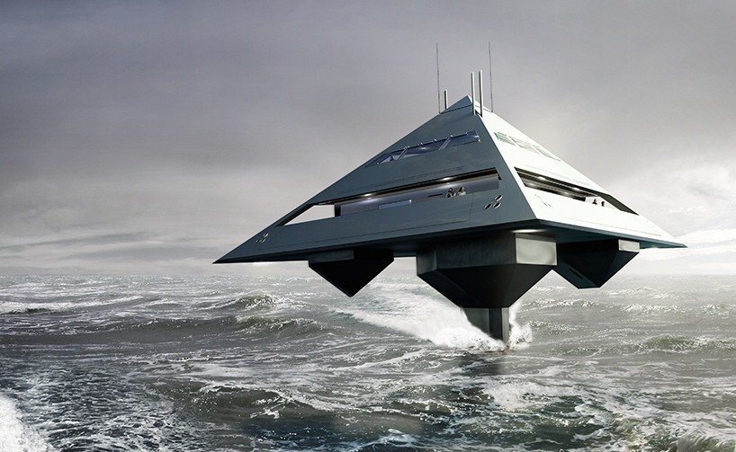 tetrahedron super yacht appears to fly above the surface of the sea