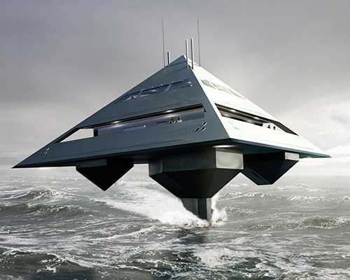 tetrahedron super yacht appears to fly above the surface of the sea