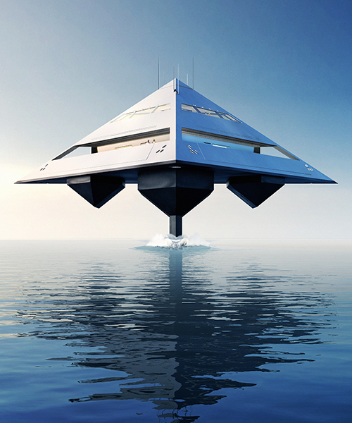 tetrahedron super yacht appears to fly above the surface of the sea