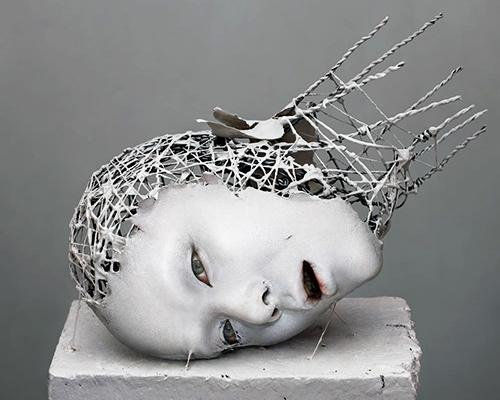 yuichi ikehata's digitally distored hybrid humans are sculpted with wire + paper