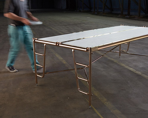 eddy sykes utilizes marble & bronze to pay homage to the lowly scaffold