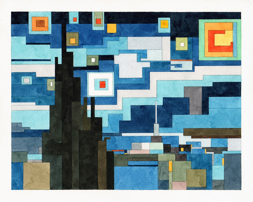 adam lister paints pixelated 8-bit watercolor works of famed masterpieces