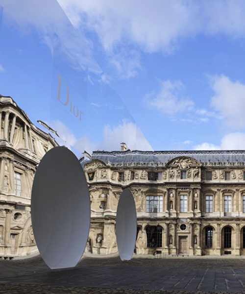 bureau betak's mirror-clad venue for dior reflects views of the louvre courtyard