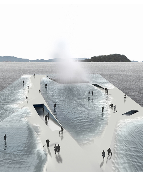 daniel valle's water pavilion proposal invites users for a walk towards the ocean