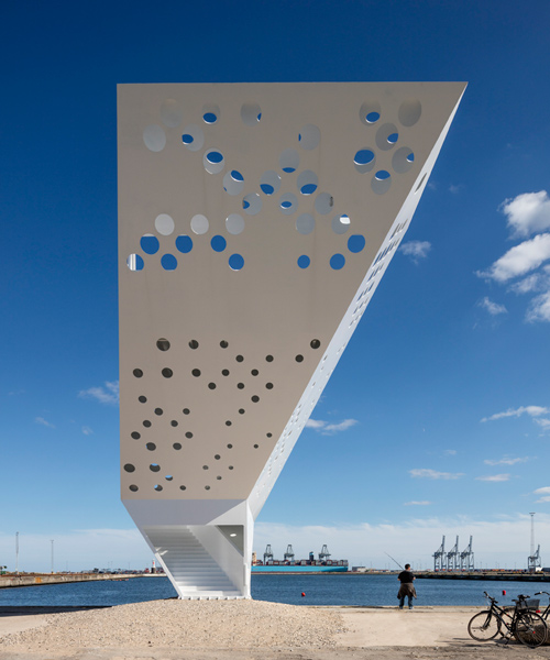 dorte mandrup bases abstract lookout tower by the danish waterfront