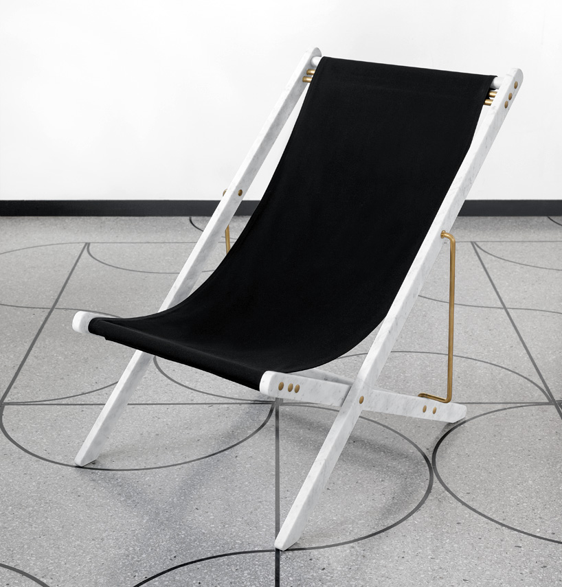 camp design gallery unfolds a carrara marble deckchair at design days dubai