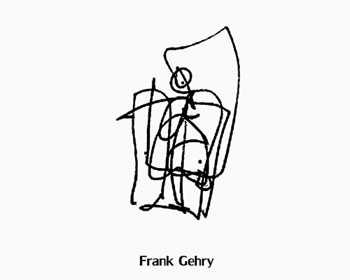 collection of drawn human figures by famous architects reflects their style + sensibility
