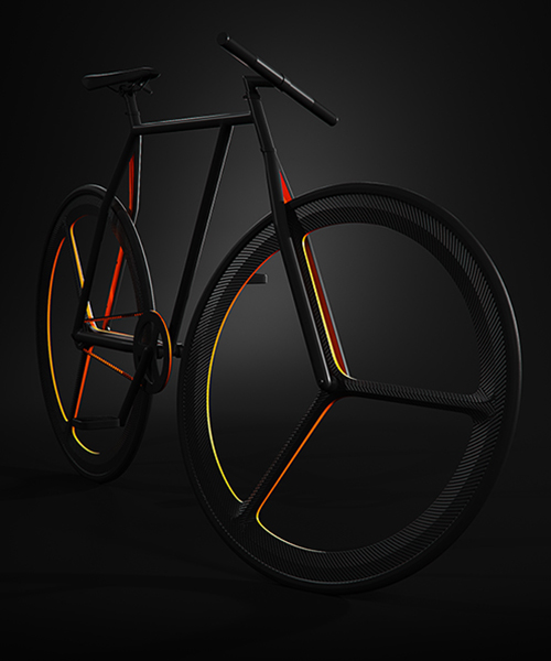 symmetrical lines and angles blend baik frame with the bicycle's rims
