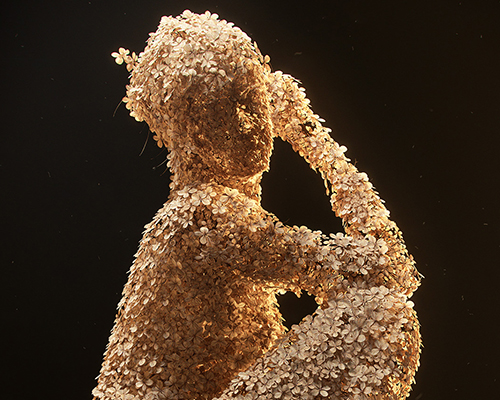 jean-michel bihorel forms flower figures from dried hydrangea blooms