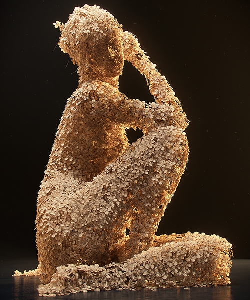 jean-michel bihorel forms flower figures from dried hydrangea blooms