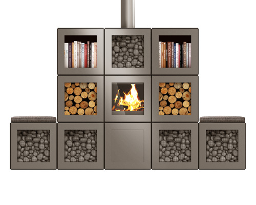 philippe starck's speetbox wood stove system conceived as stackable cube modules