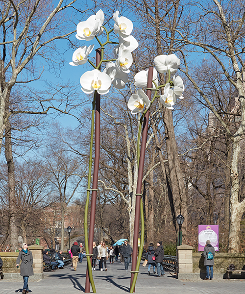 isa genzken's two orchids bloom at the entrance of new york's central park