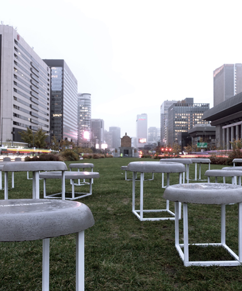 seungji mun uses kimchi basins to create cement stools