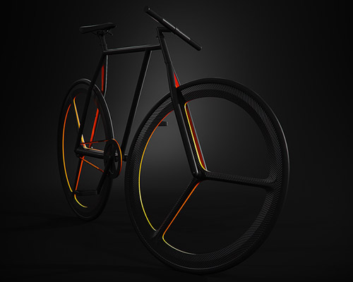 symmetrical lines and angles blend baik frame with the bicycle's rims