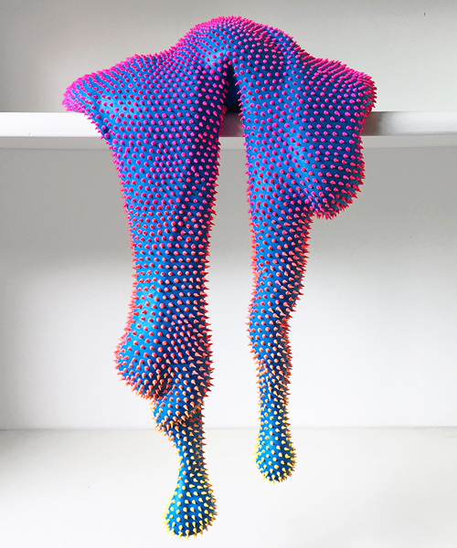 dan lam's drippy sculptures ooze a curvaceous anatomy of spikey neon matter