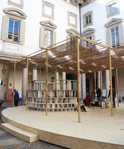 francis kéré installs bamboo and stone pavilion within palazzo courtyard