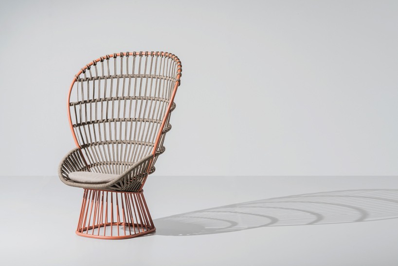 doshi levien weaves knitted rope into cala high-backed armchair for kettal