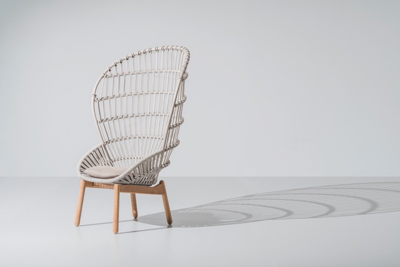 doshi levien weaves knitted rope into cala high-backed armchair for kettal