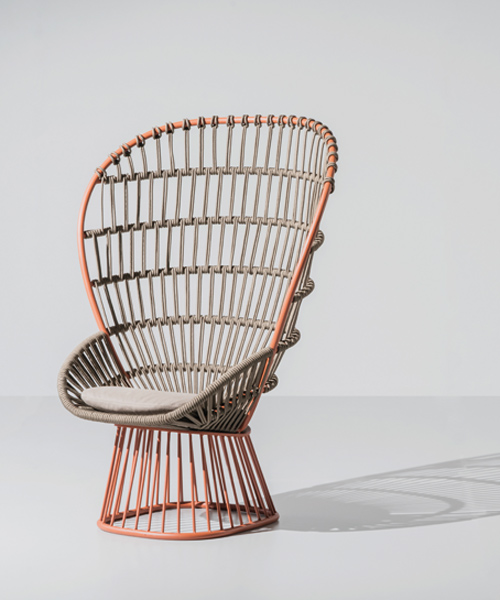 doshi levien weaves knitted rope into cala high-backed armchair for kettal