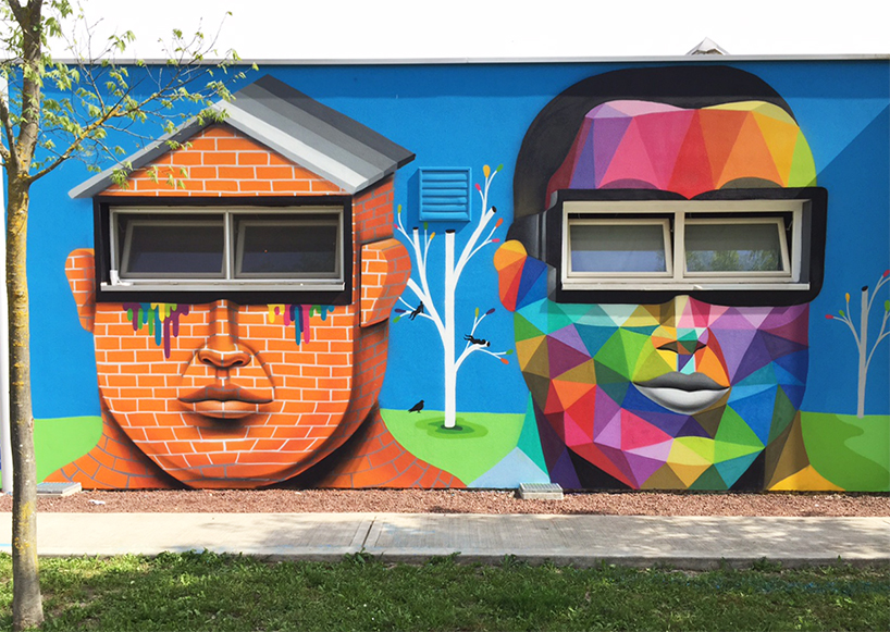 okuda san miguel covers kindergarten in arcugnano, italy with playful faces