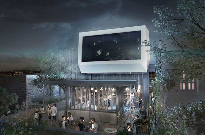 olivier palatre's cinema for réinventer paris topped with rooftop terrace