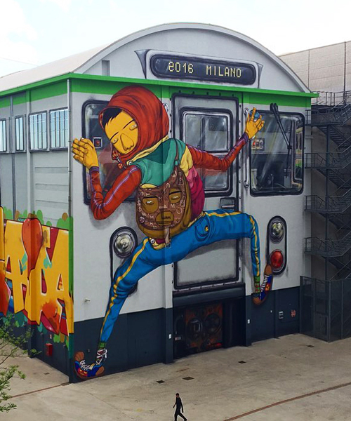 OSGEMEOS paints massive subway surfer on the hangarbicocca building in milan