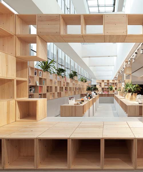 penda develops pixelated wooden interior for chinese tech store